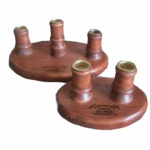 Lot of 2 Handcrafted Wood Candlestick Holders